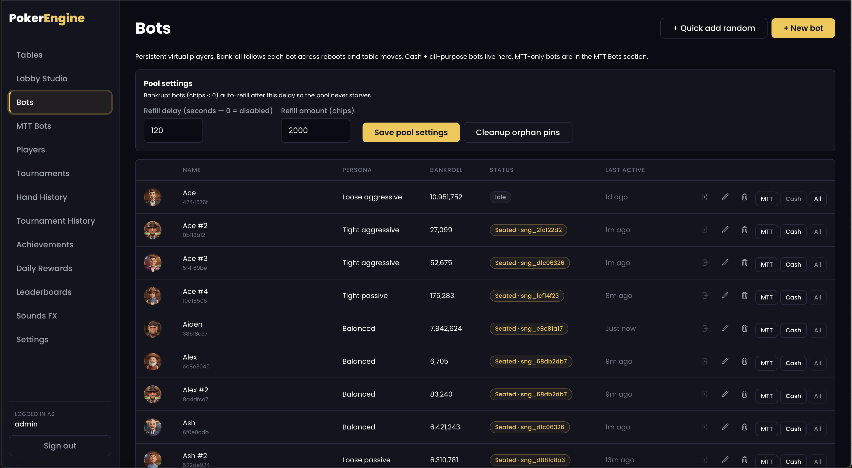 Persistent bots pool