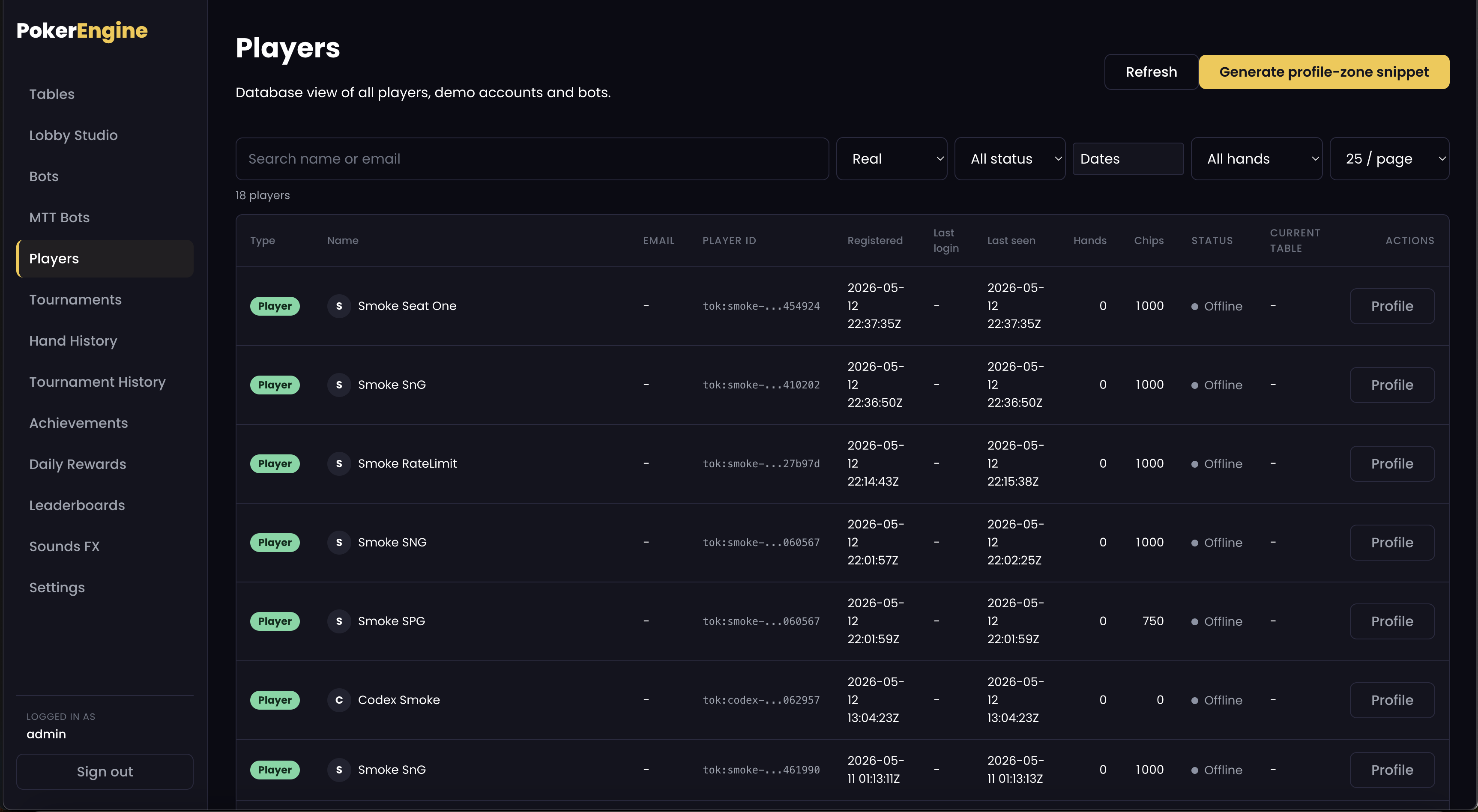 Players database